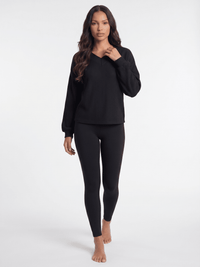 WOMEN'S LONG PUFF SLEEVE V-NECK RIBBED BLOUSE