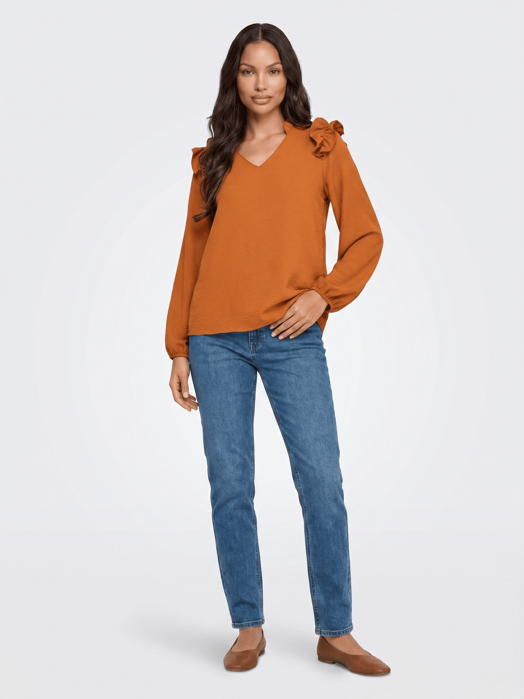 WOMEN'S LONG SLEEVE V-NECK BLOUSE