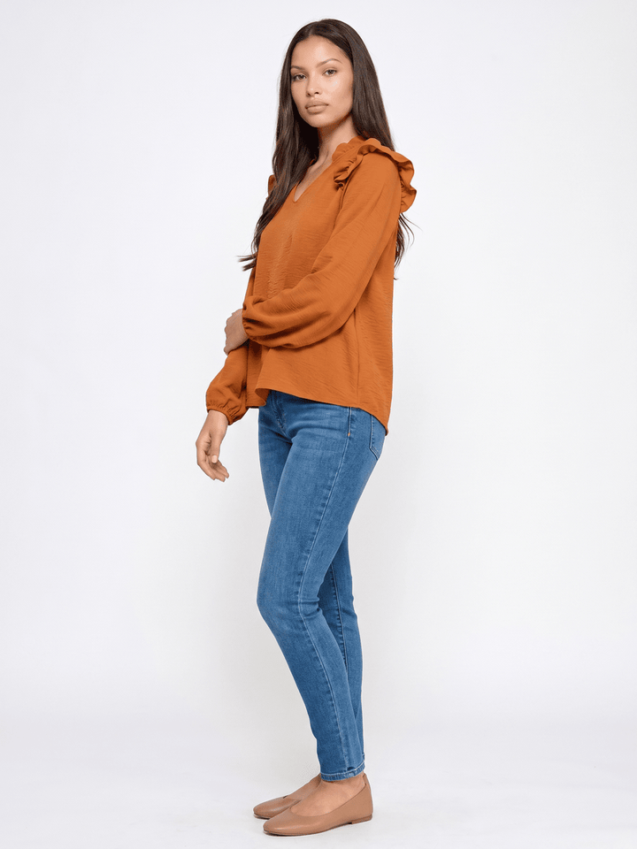 WOMEN'S LONG SLEEVE V-NECK BLOUSE