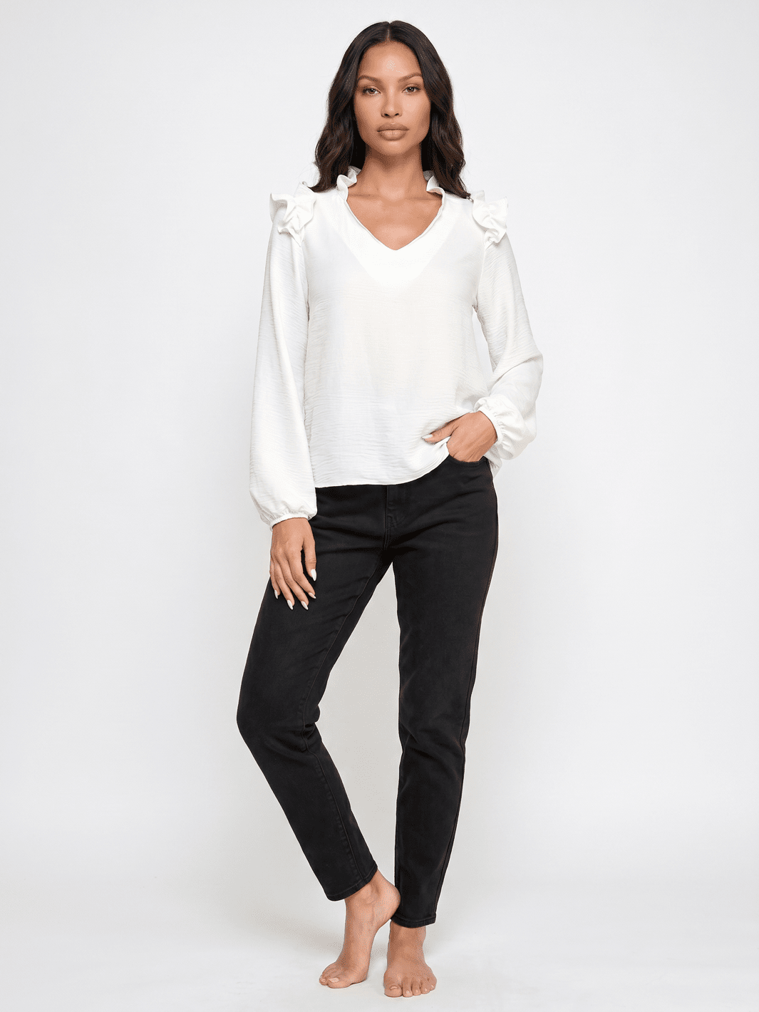 WOMEN'S LONG SLEEVE V-NECK BLOUSE