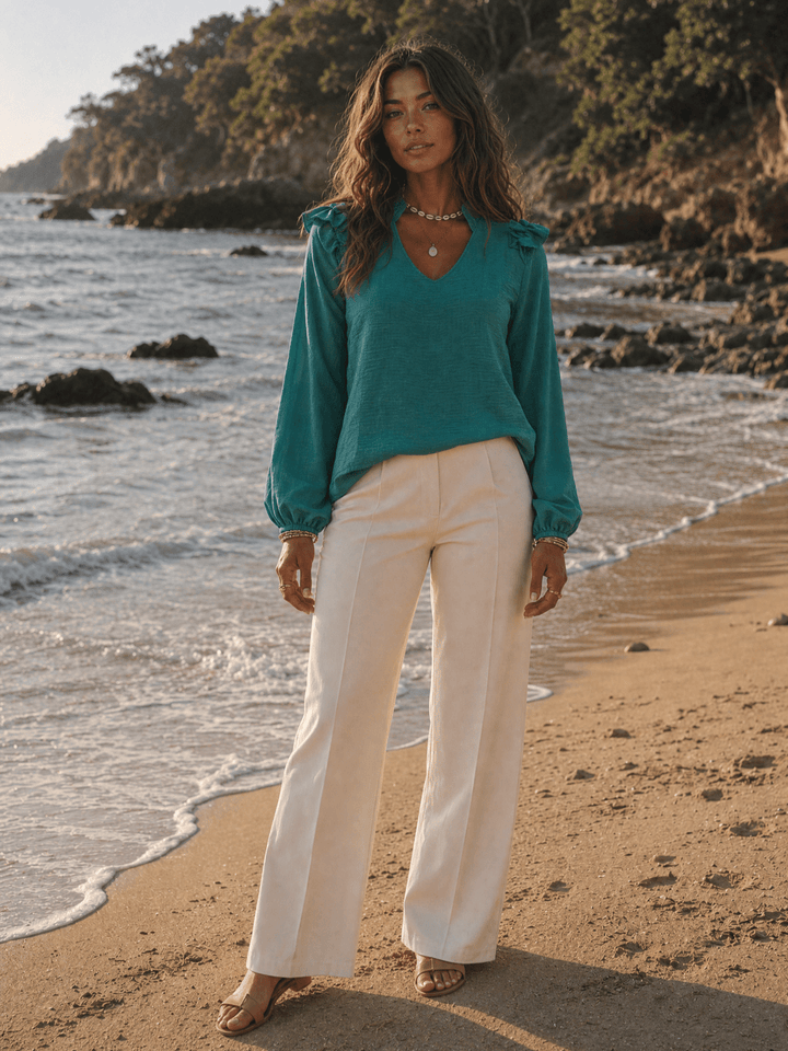 WOMEN'S LONG SLEEVE V-NECK BLOUSE