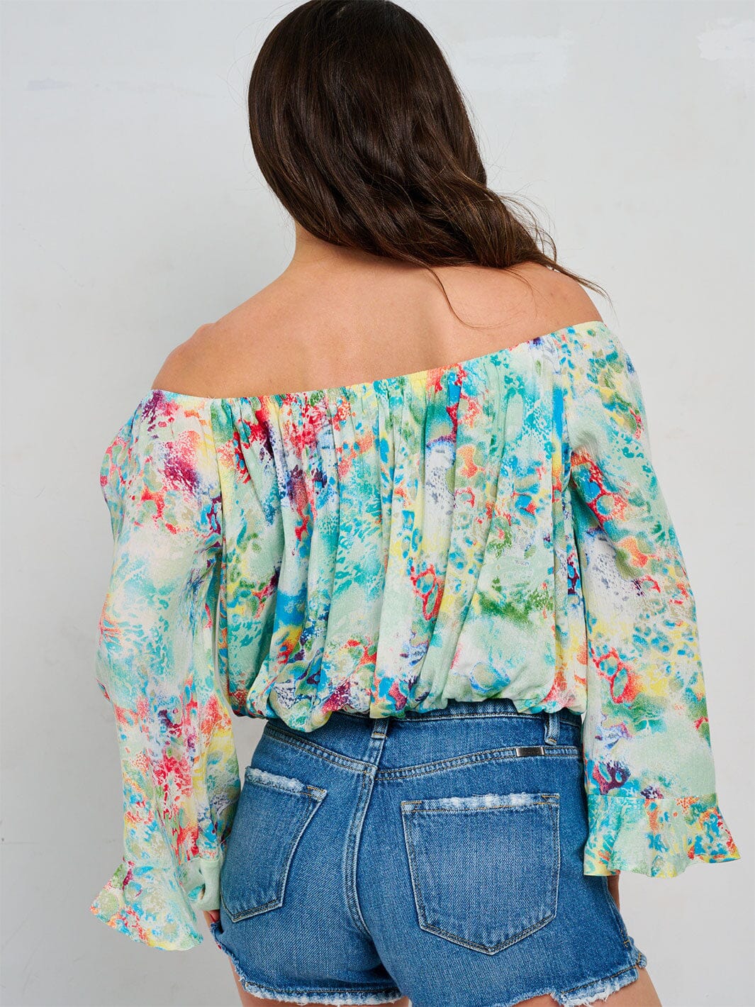 WOMEN'S LONG BELL SLEEVE OFF SHOULDER FLORAL BLOUSE