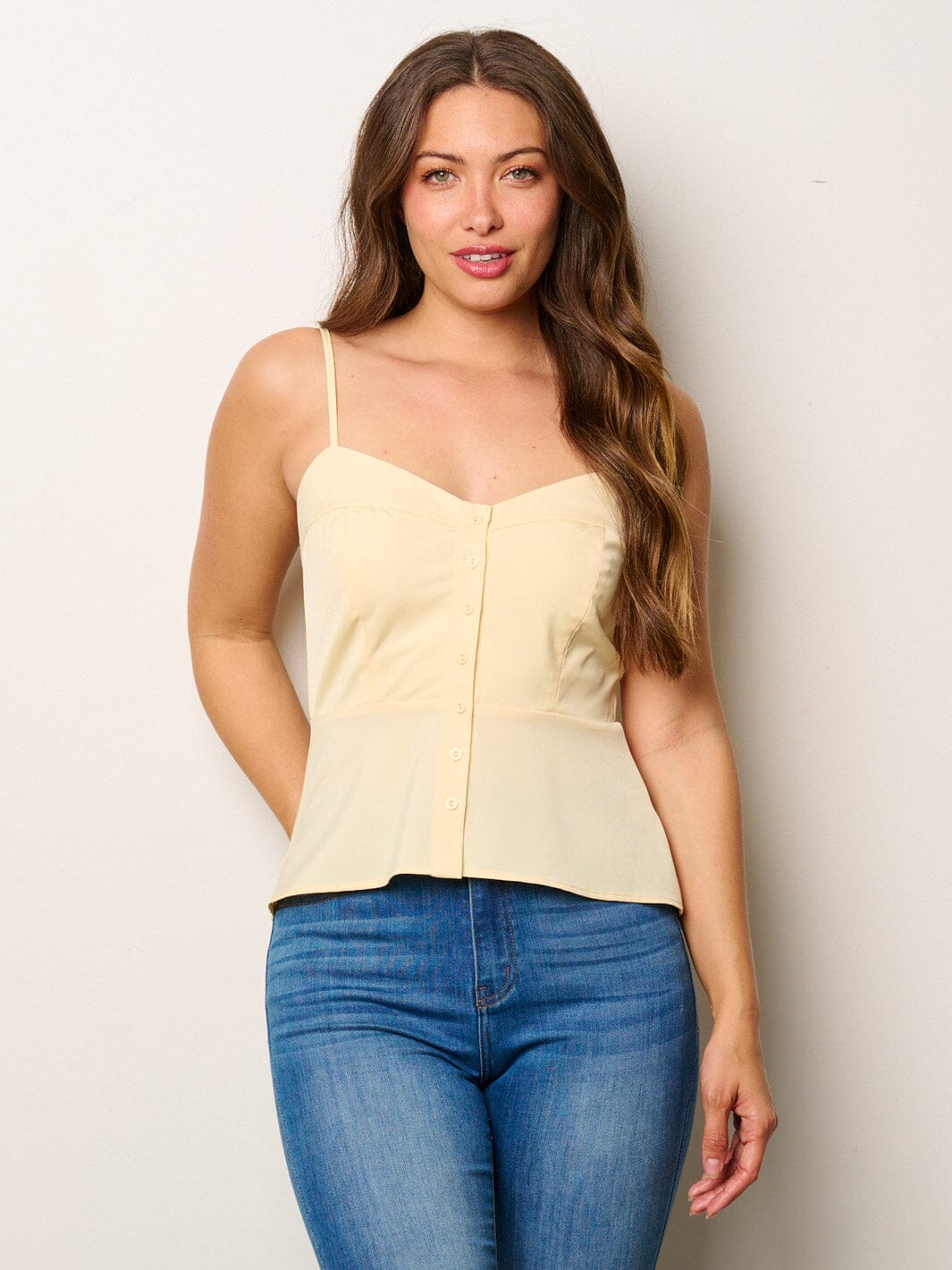 WOMEN'S SLEEVELESS BUTTONS DETAILED PEPLUM TANK TOP