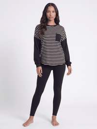 *********WOMEN'S LONG SLEEVE FRONT POCKET COLORBLOCK STRIPES BLOUSE