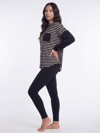 *********WOMEN'S LONG SLEEVE FRONT POCKET COLORBLOCK STRIPES BLOUSE
