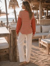 *********WOMEN'S LONG SLEEVE FRONT POCKET COLORBLOCK STRIPES BLOUSE