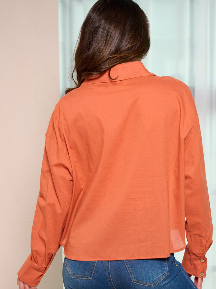 WOMEN'S LONG SLEEVE BUTTON UP FRONT POCKET BLOUSE TOP