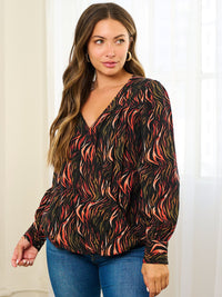 WOMEN'S LONG SLEEVE MULTI PRINT BLOUSE TOP