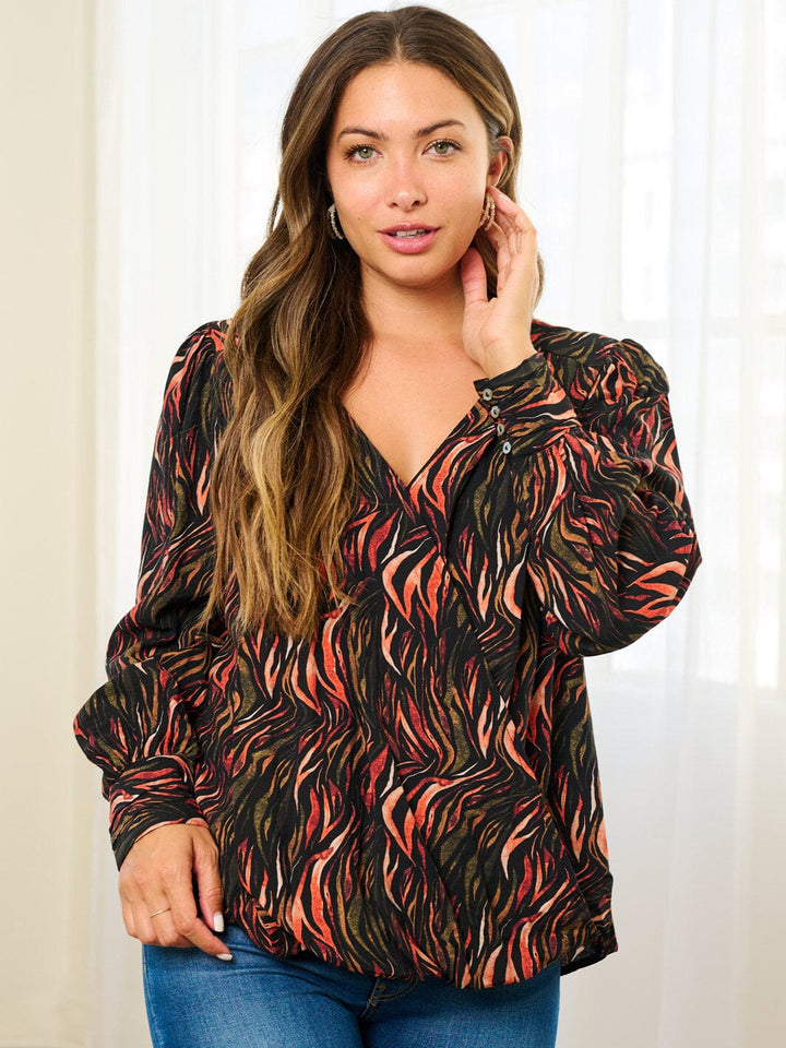 WOMEN'S LONG SLEEVE MULTI PRINT BLOUSE TOP