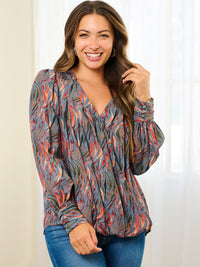 WOMEN'S LONG SLEEVE MULTI PRINT BLOUSE TOP