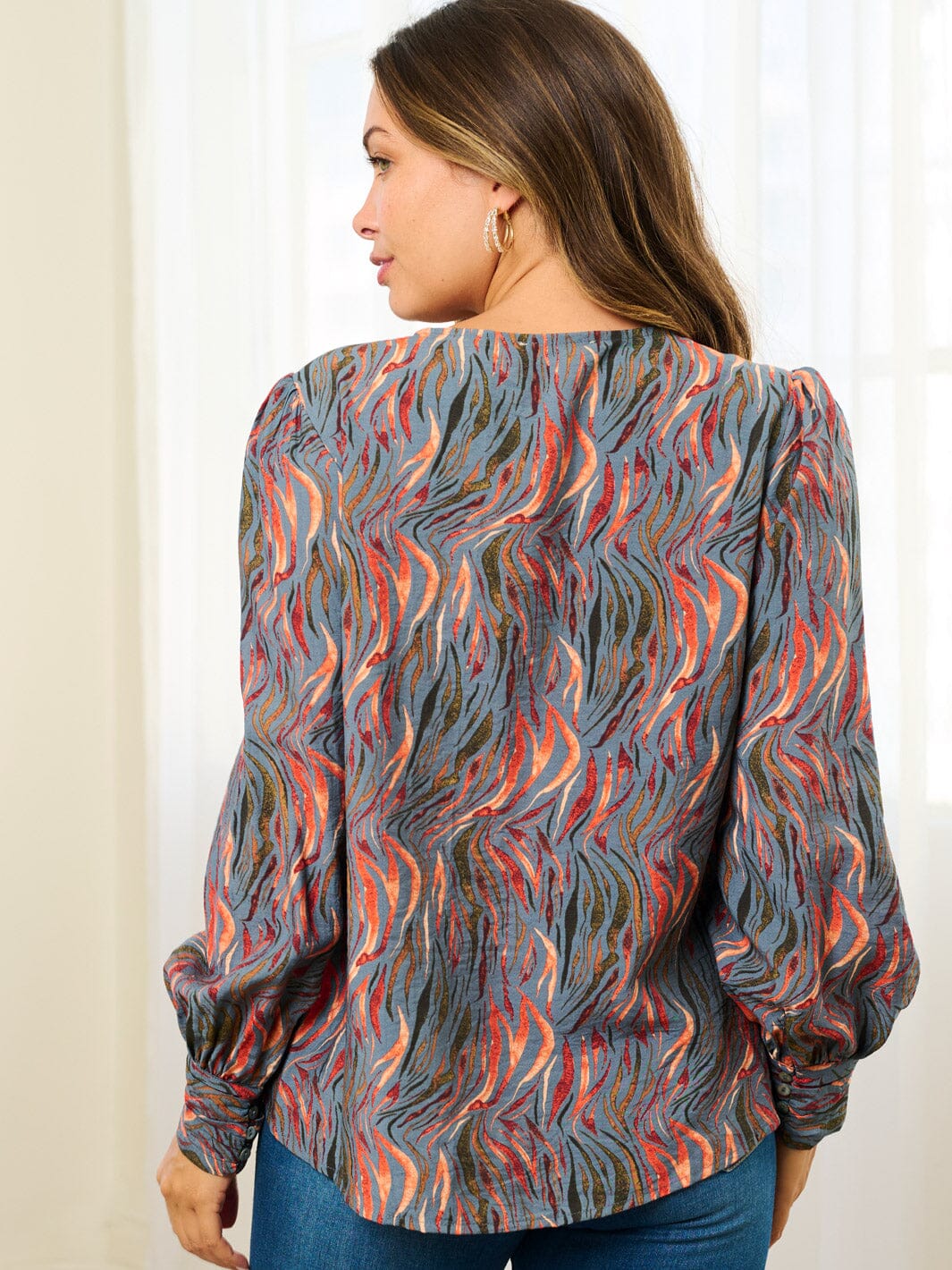 WOMEN'S LONG SLEEVE MULTI PRINT BLOUSE TOP