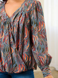 WOMEN'S LONG SLEEVE MULTI PRINT BLOUSE TOP