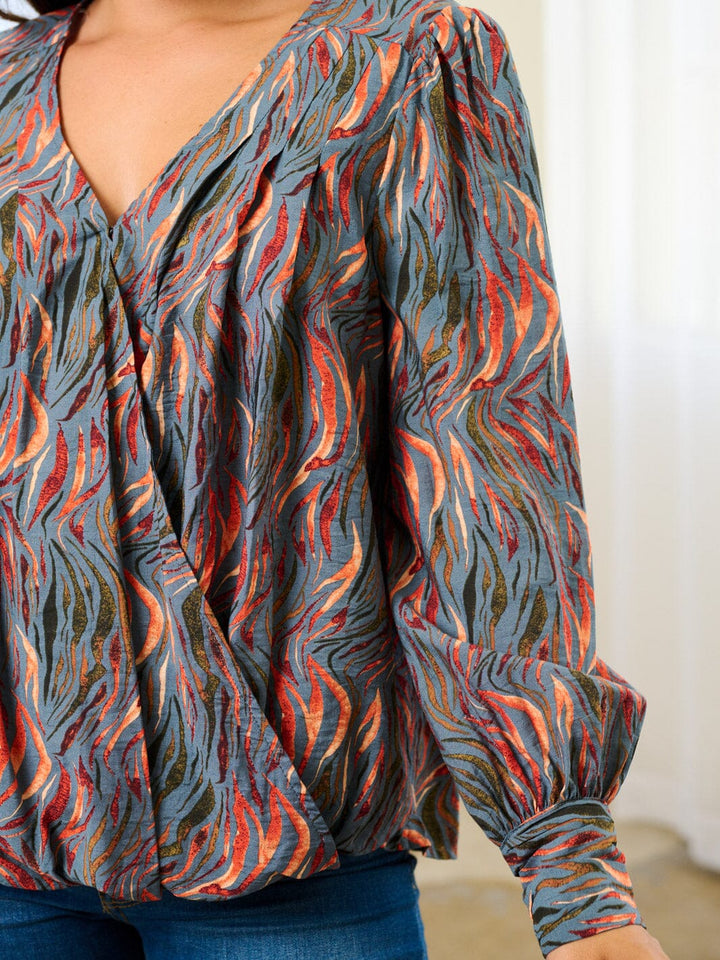 WOMEN'S LONG SLEEVE MULTI PRINT BLOUSE TOP