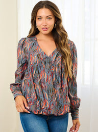 WOMEN'S LONG SLEEVE MULTI PRINT BLOUSE TOP