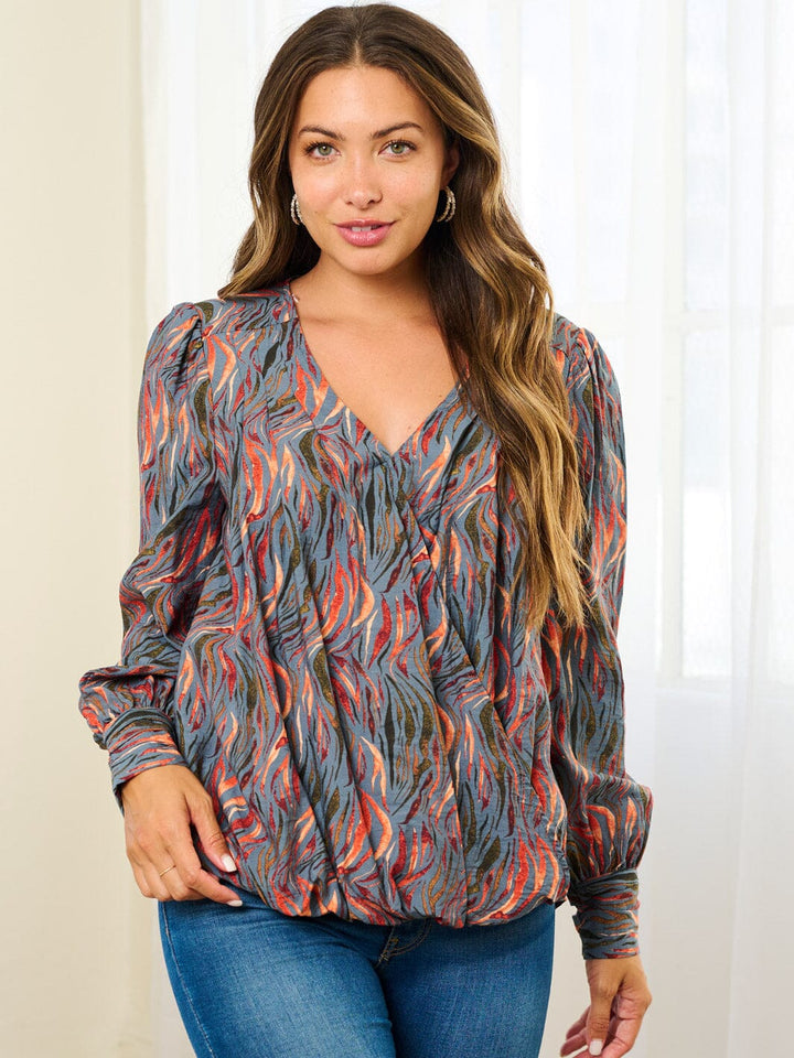 WOMEN'S LONG SLEEVE MULTI PRINT BLOUSE TOP