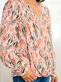 WOMEN'S LONG SLEEVE MULTI PRINT BLOUSE TOP