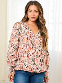 WOMEN'S LONG SLEEVE MULTI PRINT BLOUSE TOP