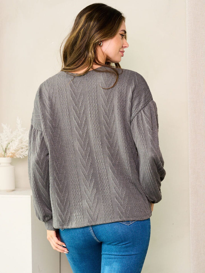 WOMEN'S LONG SLEEVE DETAILED SOLID TOP