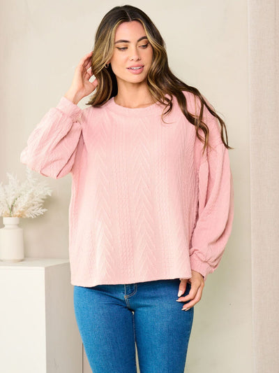 WOMEN'S LONG SLEEVE DETAILED SOLID TOP