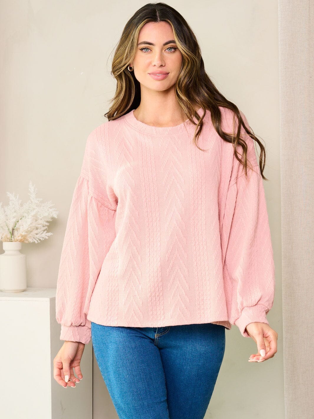 WOMEN'S LONG SLEEVE DETAILED SOLID TOP