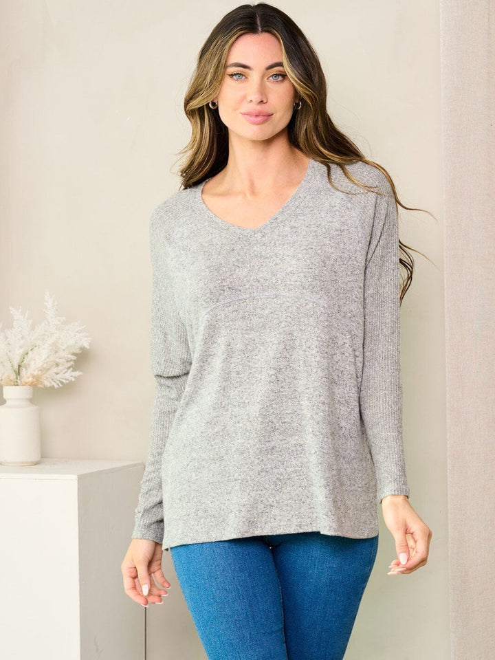 WOMEN'S LONG SLEEVE V-NECK SOLID TOP