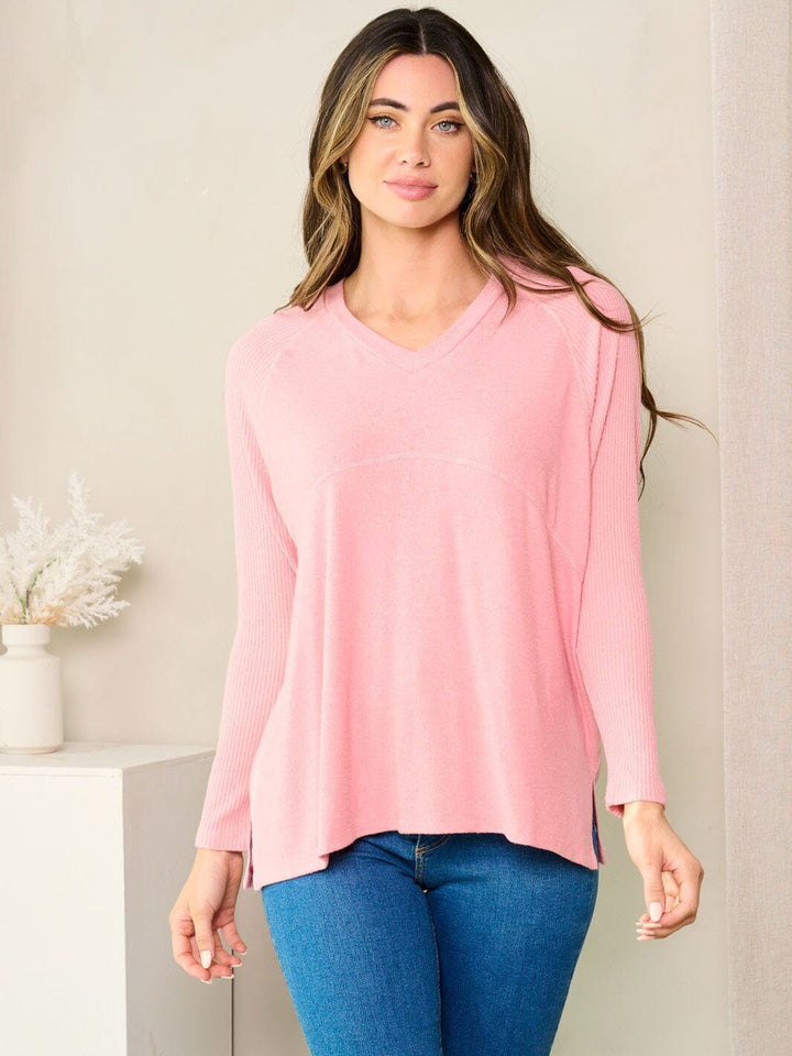 WOMEN'S LONG SLEEVE V-NECK SOLID TOP