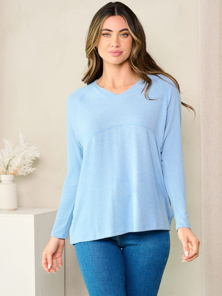WOMEN'S LONG SLEEVE V-NECK SOLID TOP