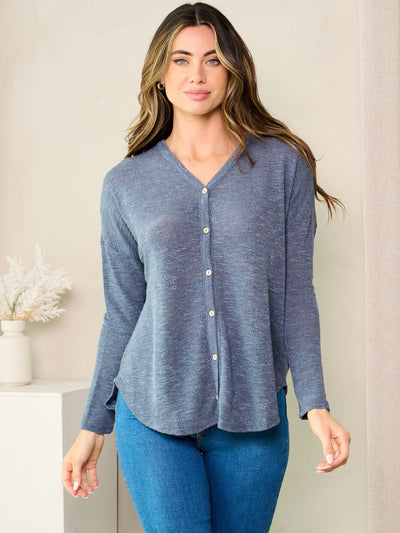 WOMEN'S LONG SLEEVE BUTTONS DETAILED TUNIC TOP