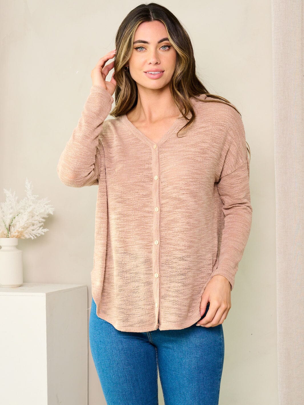 WOMEN'S LONG SLEEVE BUTTONS DETAILED TUNIC TOP