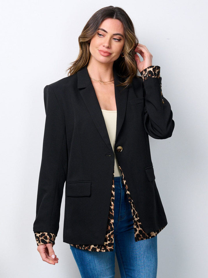WOMEN'S LONG SLEEVE BUTTON CLOSURE ANIMAL PRINT DETAILED BLAZER