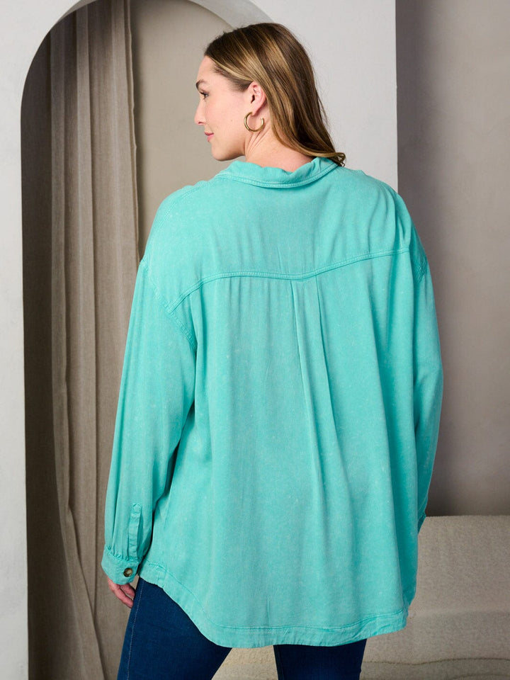 PLUS SIZE LONG SLEEVE BUTTONS DETAILED OVERSIZED TUNIC TOP