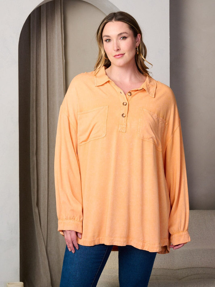 PLUS SIZE LONG SLEEVE BUTTONS DETAILED OVERSIZED TUNIC TOP