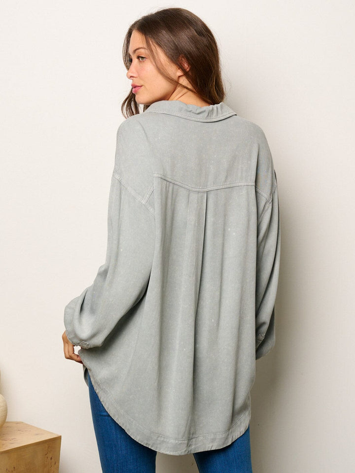 WOMEN'S LONG SLEEVE BUTTONS DETAILED OVERSIZED TUNIC TOP