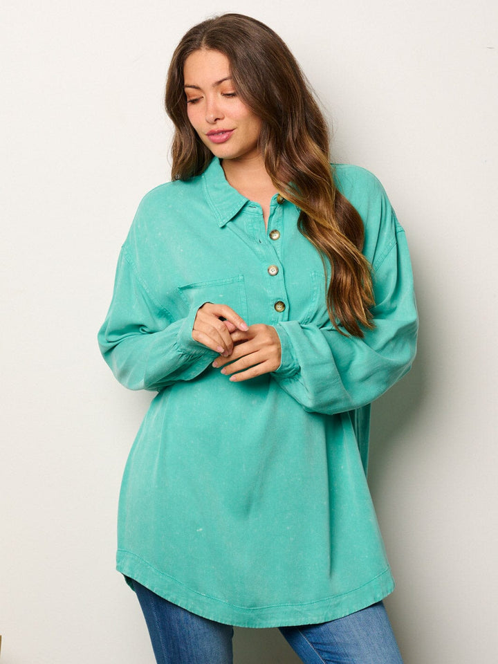 WOMEN'S LONG SLEEVE BUTTONS DETAILED OVERSIZED TUNIC TOP