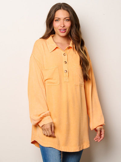 WOMEN'S LONG SLEEVE BUTTONS DETAILED OVERSIZED TUNIC TOP