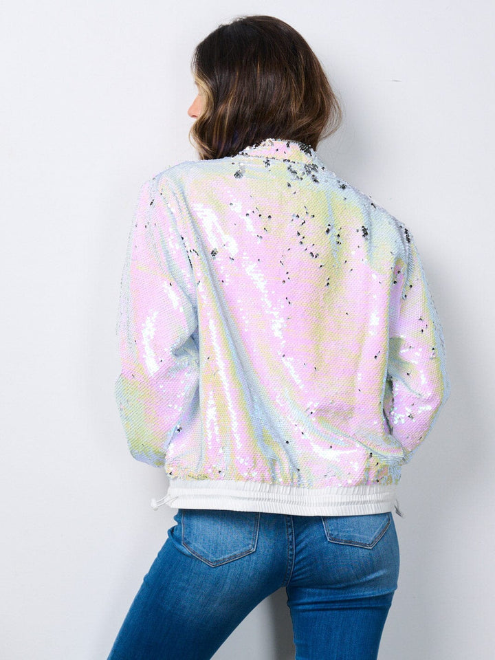 WOMEN'S LONG SLEEVE POCKETS ZIP UP SEQUINS JACKET