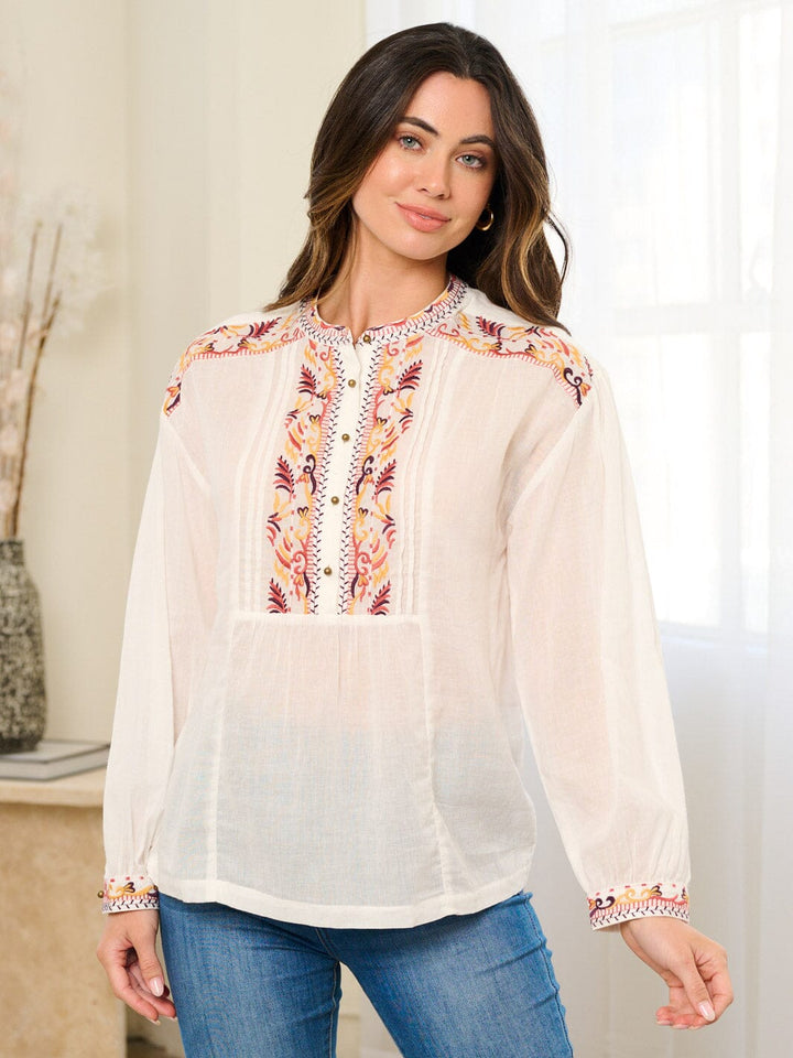 WOMEN'S LONG SLEEVE EMBROIDERY TUNIC BLOUSE TOP