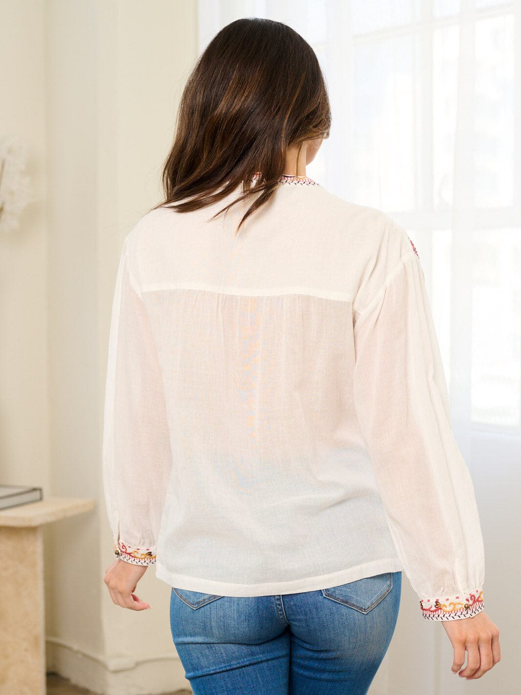 WOMEN'S LONG SLEEVE EMBROIDERY TUNIC BLOUSE TOP