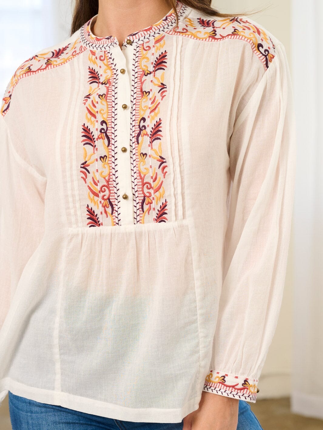 WOMEN'S LONG SLEEVE EMBROIDERY TUNIC BLOUSE TOP