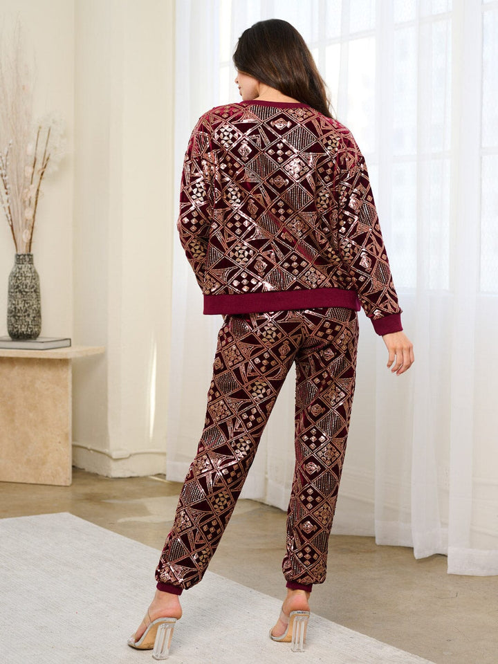 WOMEN'S ELASTIC WAIST POCKETS SEQUINS JOGGER PANTS