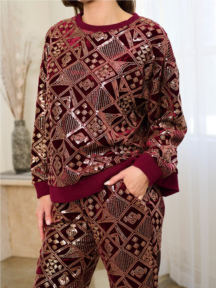 WOMEN'S LONG SLEEVE SEQUINS PULLOVER SWEATER
