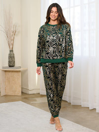 WOMEN'S ELASTIC WAIST POCKETS SEQUINS JOGGER PANTS