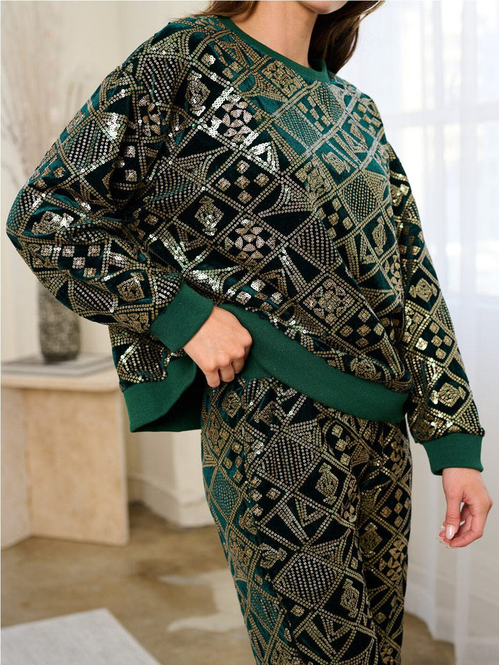 WOMEN'S LONG SLEEVE SEQUINS PULLOVER SWEATER