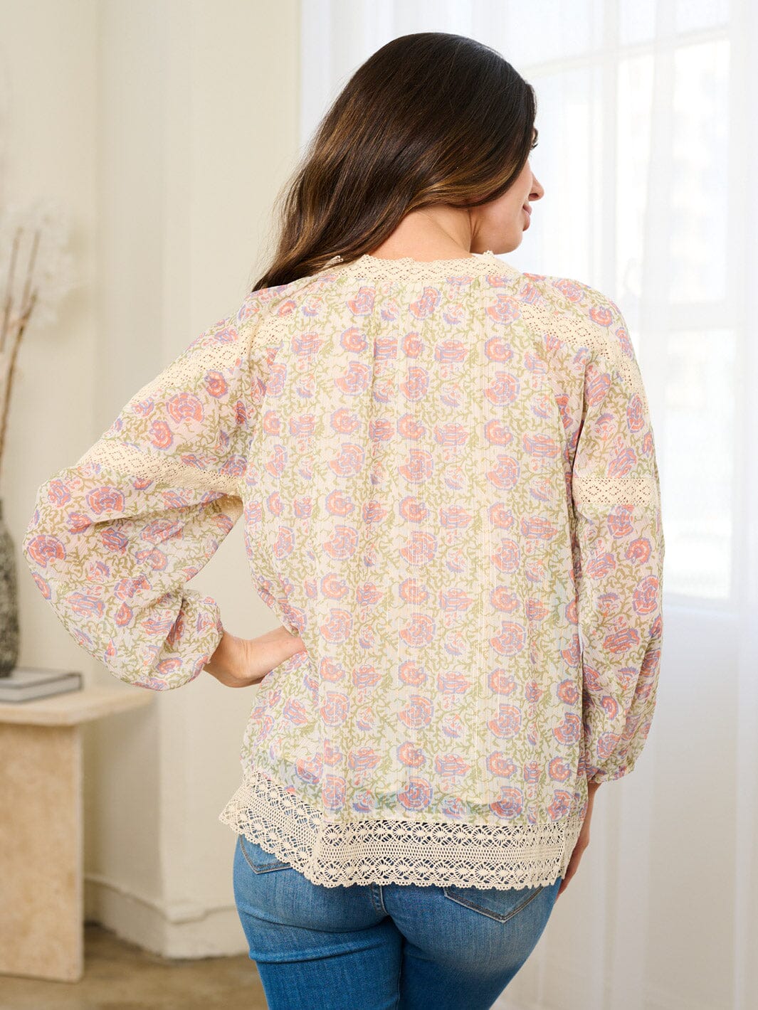 WOMEN'S LONG SLEEVE EMBROIDERY FLORAL TUNIC BLOUSE TOP