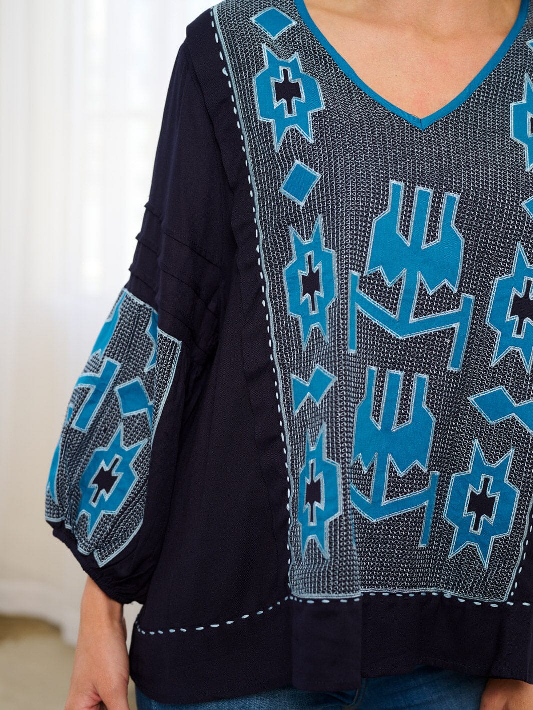 WOMEN'S LONG SLEEVE EMBROIDERY TUNIC BLOUSE TOP