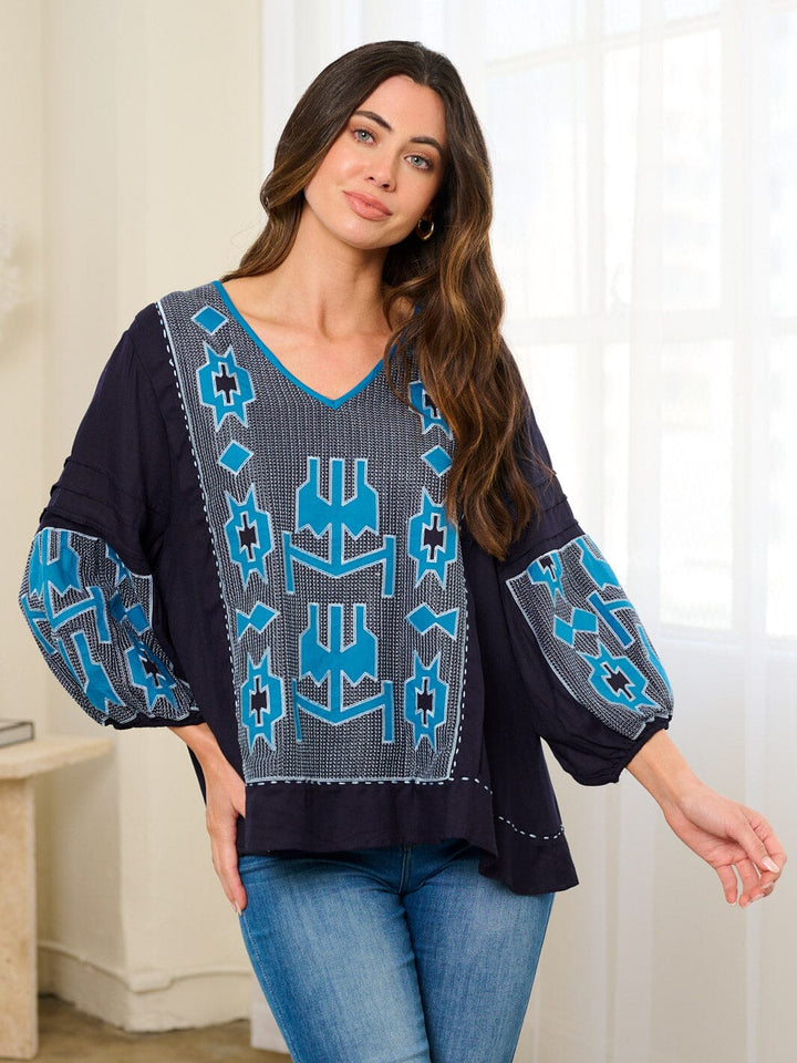 WOMEN'S LONG SLEEVE EMBROIDERY TUNIC BLOUSE TOP