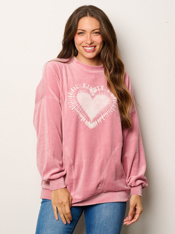 WOMEN'S LONG SLEEVE FRONT POCKETS GRAPHIC SWEATER