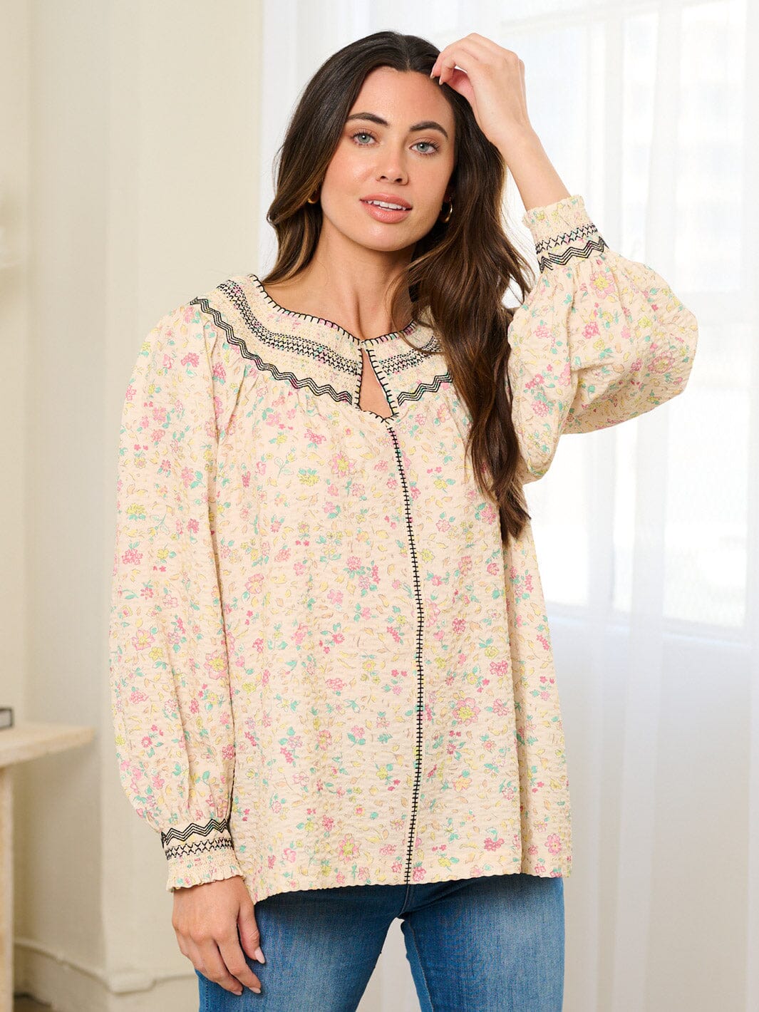 WOMEN'S LONG SLEEVE FLORAL TUNIC BLOUSE TOP