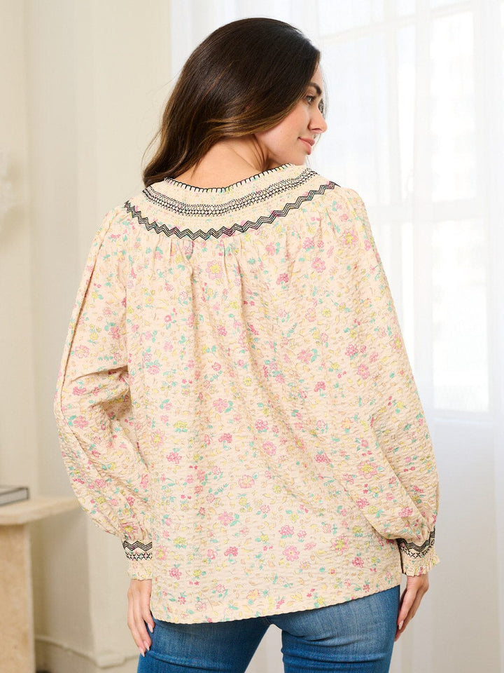 WOMEN'S LONG SLEEVE FLORAL TUNIC BLOUSE TOP