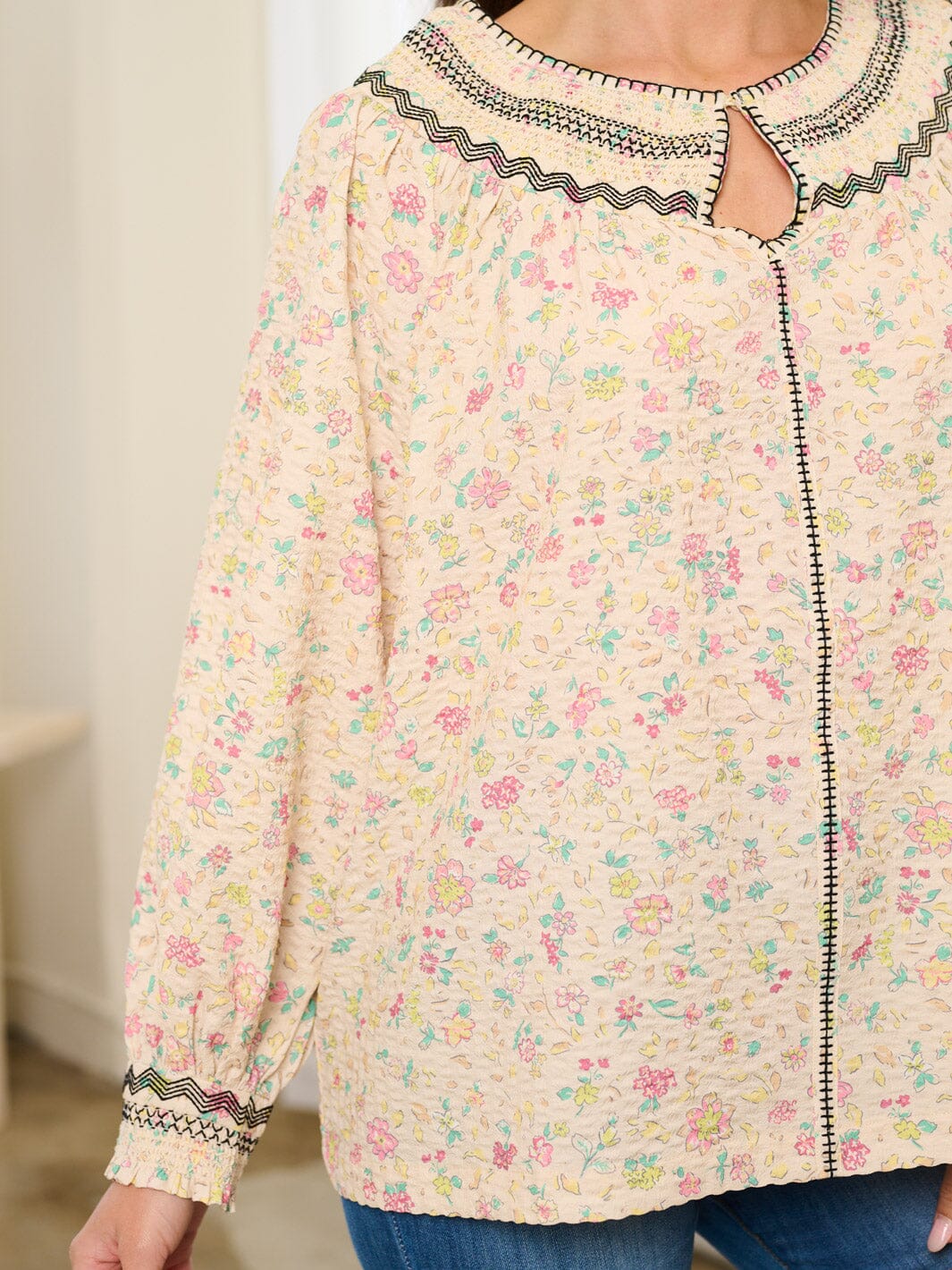 WOMEN'S LONG SLEEVE FLORAL TUNIC BLOUSE TOP